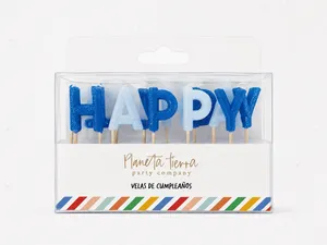Velas letras happy birthday blue glitter 13pz