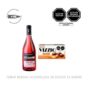 Pack (1 Vino Tabernero Semi Seco Rose 750 ml + 1 Chocolate Vizzio Gragea Maní 70 Gr)
