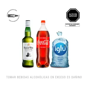 Pack (1 Whisky Black & White 0.7L + 1 Coca Cola 1.5Lt + 1 Hielo)
