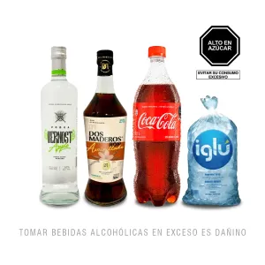 Pack (Ron Dos Maderos 750 ml + Vodka Vernost Apple 750 ml + Gaseosa Coca Cola 1 Lt + Hielo Iglu 1.5 Kg)