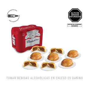 Pack (4 Empanada De Carne Tambo+ 4 Empanada De Pollo Tambo+Cerveza Budweiser Sixpack Lata X 355 Ml)