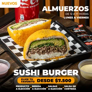 Sushi Burger + Bebida + Salsa de cortesía