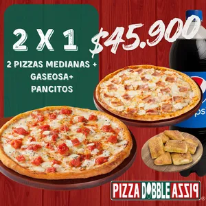 2 Pizzas Medianas + Pancitos x6 + Gaseosa 1.5 L