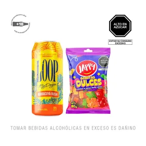 Pack (RTD Loop by Psyco Maracuya Rush + Gomitas ácidas Jappy Culebritas 80 gr)