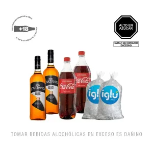 Pack 2 Ron Cartavio Black 750 ml + 2 Coca Cola 1Lt + 2 Hielo