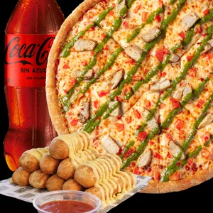 Combo especial de una pizza especial con unos palitos de ajo o canela además de una bebida de 1.5L