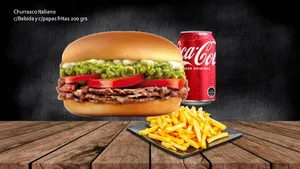 Churrasco Italiano Con Bebidas Y Papas Fritas