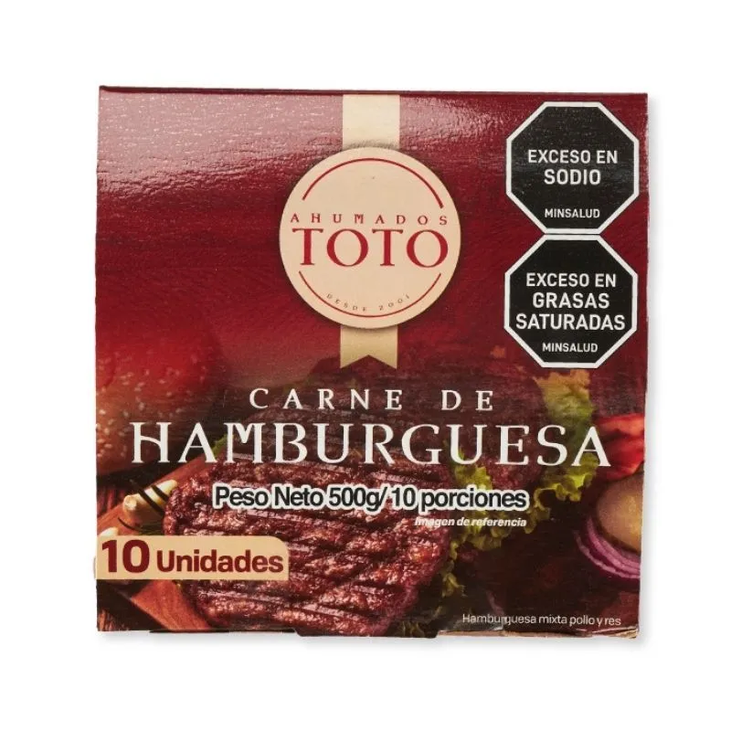 CARNE DE HAMBURGUESA AHUMADOS TOTO X 500 GRS CARNE DE HAMBURGUESA AHUMADOS TOTO X 500 GRS