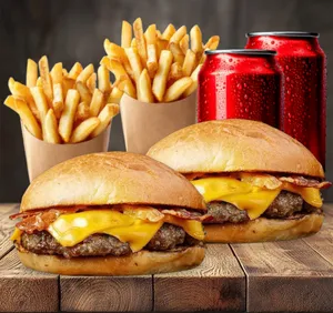 2 hamburguesas bbq o italiana + 2 latas
