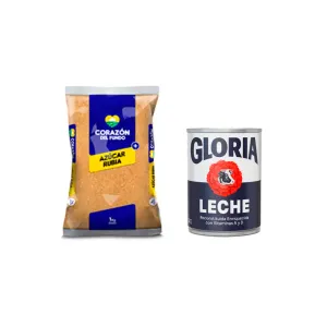 Pack (1 Leche Gloria reconstituida entera lata 390gr + 1 azúcar corazón del fundo 500gr)