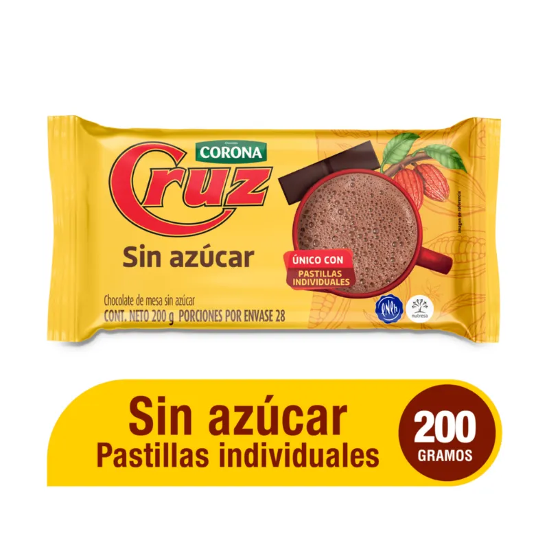 CHOCOLATE CRUZ SIN AZUCAR X 200GR PASTILLAS INDIVIDUALES CHOCOLATE CRUZ SIN AZUCAR X 200GR PASTILLAS INDIVIDUALES