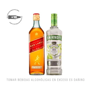 Pack (1 Whisky Johnnie Walker Red Label x 750 ml + 1 Vodka Smirnoff Green Apple x 700 ml)