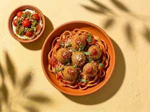 Abondigas de Berenjena + Pasta +Caprese