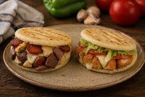 2 arepas con proteinas al gusto