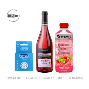 Pack (Vino Tabernero Semi Seco Rose X 750 Ml + Preservativo Durex Clasico X 3 Und + Suerox Adulto Fresa Kiwi X 630 Ml)