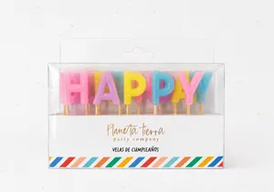 Velas letras happy birthday pastel glitter 13pz