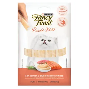 SNACK GATOS FANCY FEAST PURÉE KISS SALMON Y ATUN X 40 GR