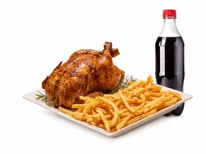 Pollo asado entero + papa frita familiar + bebida 1.5ts.