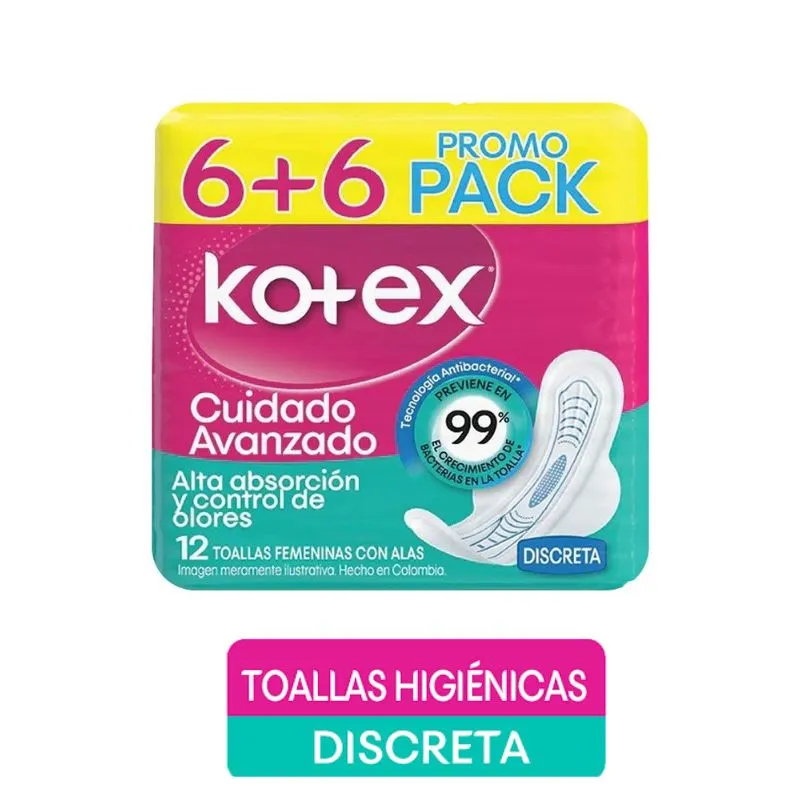 Toallas femeninas kotex cuidado avanzado x 12 unds promo pack Toallas femeninas kotex cuidado avanzado x 12 unds promo pack