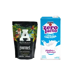 Pack (1 Café Instantáneo Gourmet Altomayo Doy Pack 45 gr + 1 Leche UHT Gloria Sin Lactosa 946 ML)