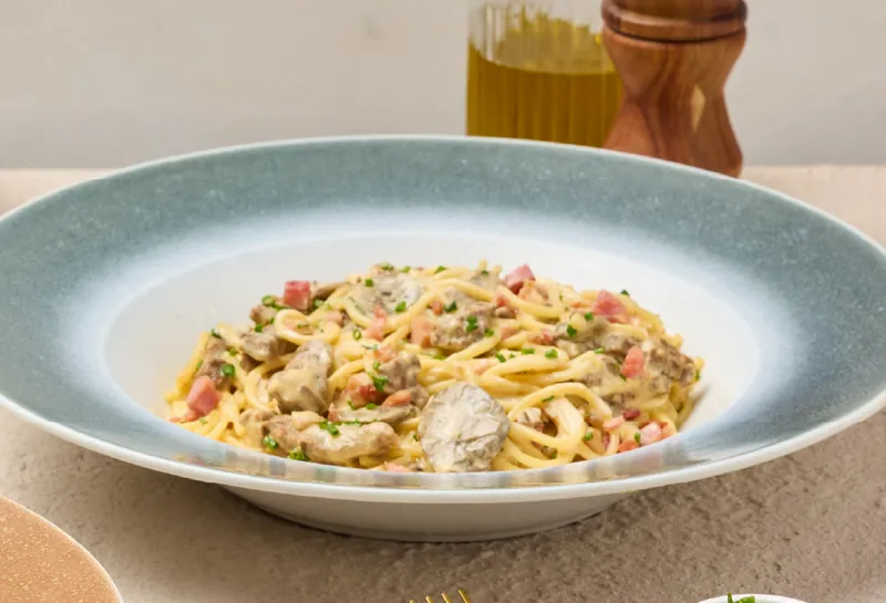 Pasta carbonara solomito stroganoff