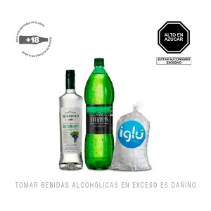 Pack 1 (Pisco Quebranta Santiago Queirolo 750ml + Bebida Carbonatada Evervess 1.5Lt + Hielo)