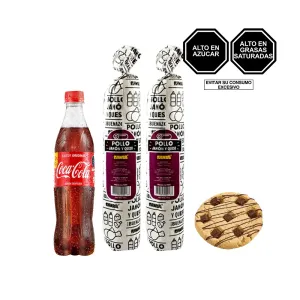 Pack (Enrrollado De Pollo Jamon Y Queso X2 Und +Galleton De Chocochips X 1 Und + Gaseosa Coca Cola X600ml)