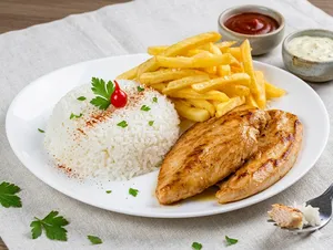 Filete de pollo con papas fritas