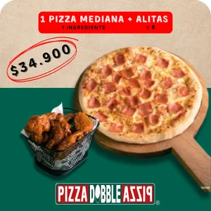 1 Pizza Mediana + Alitas x6