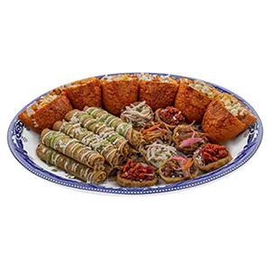 Platón de antojitos mexicanos taquitos dorados, pambazo y mini sopes mixtos 23 pza. SKU 18514