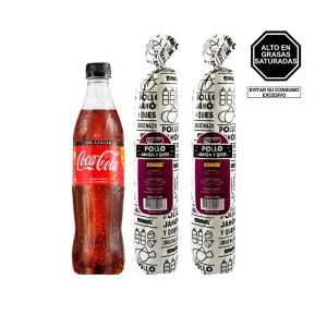 Pack (2 Enrollado De Pollo Jamon Queso Tambo X 1 Und + 1 Gaseosa Coca Cola Zero Azucar 600 Ml)