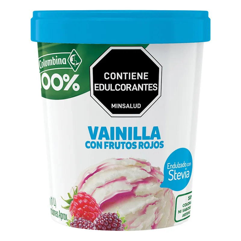 Helado colombina 100% vainilla/frutos rojos x 600 grs1 L sin azucar Helado colombina 100% vainilla/frutos rojos x 600 grs1 L sin azucar