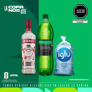 Pack (1 Evervess x 1.5 Lt + 1 Vodka Smirnoff Raspberry x 700 Ml + 1 Hielo 1.5 Kg)Pack (1 Evervess x 1.5 Lt + 1 Vodka Smirnoff Raspberry x 700 Ml + 1 Hielo 1.5 Kg)