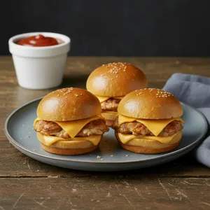Mini Sandwich pollo barbecue, queso cheddar en pan brioche 6 unid