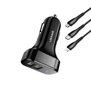 Cargador Auto Dual Usams 2.1 A Negro X 1 Und