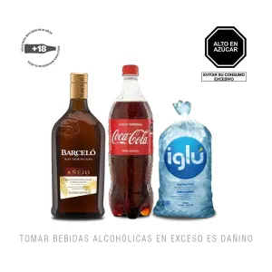 Pack (1 Ron Barceló Añejo 750ml + 1 Coca Cola 1LT + 1 Hielo)