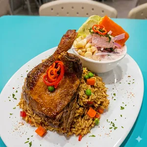 Ceviche de pescado + arroz con pato