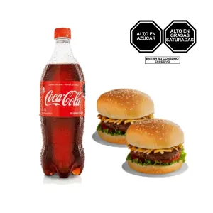 Pack (2 Hamburguesa De Res + 1 Coca Cola x 1 Lt)