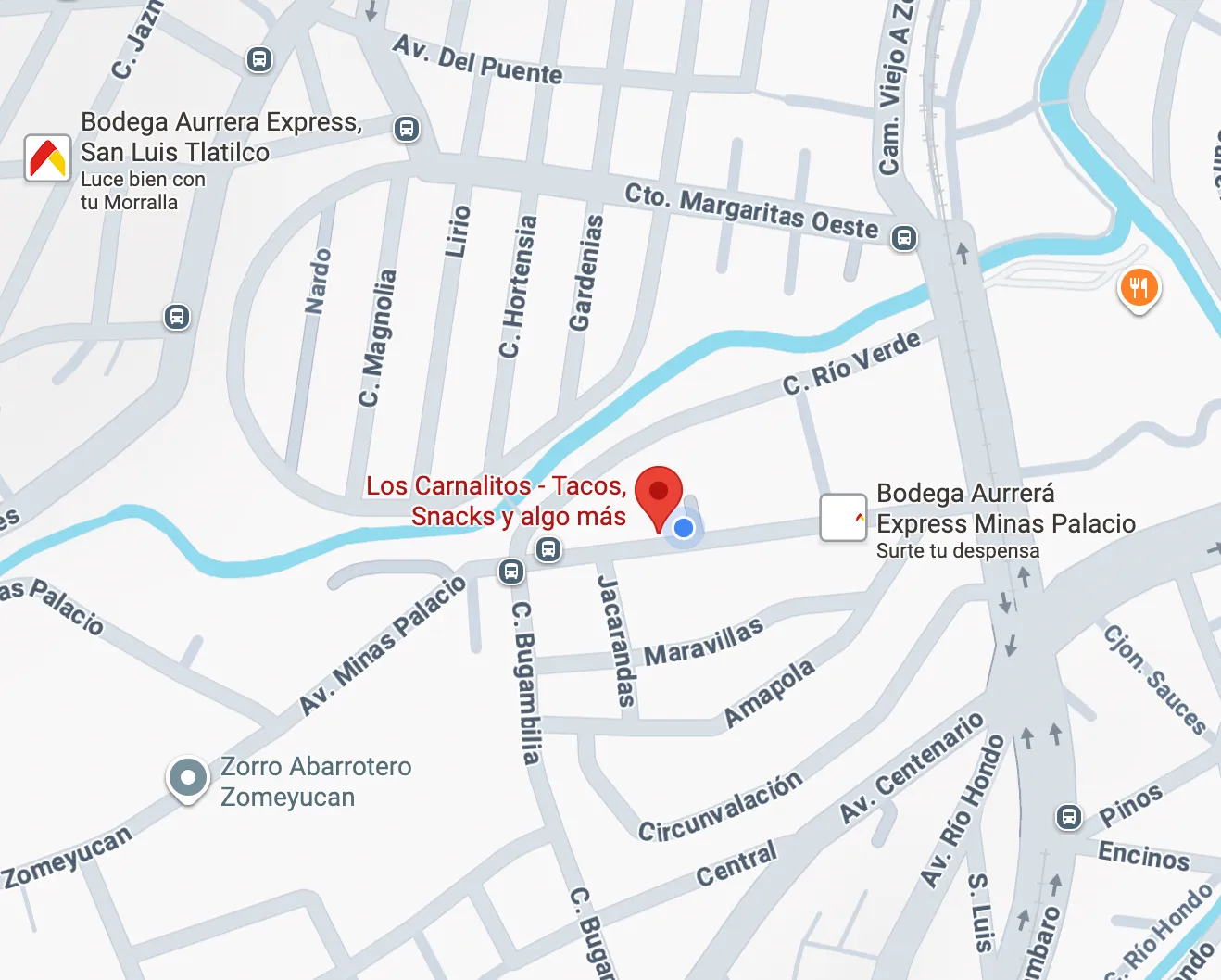 Mapa con la ubicación de Los Carnalitos