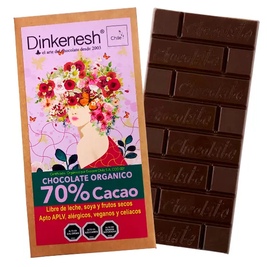 Barra 70% de cacao. Orgánicos/Veganos