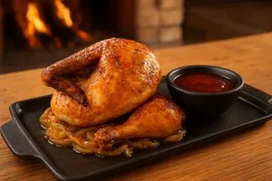 Medio Pollo cocción lenta y sellado a las brasas