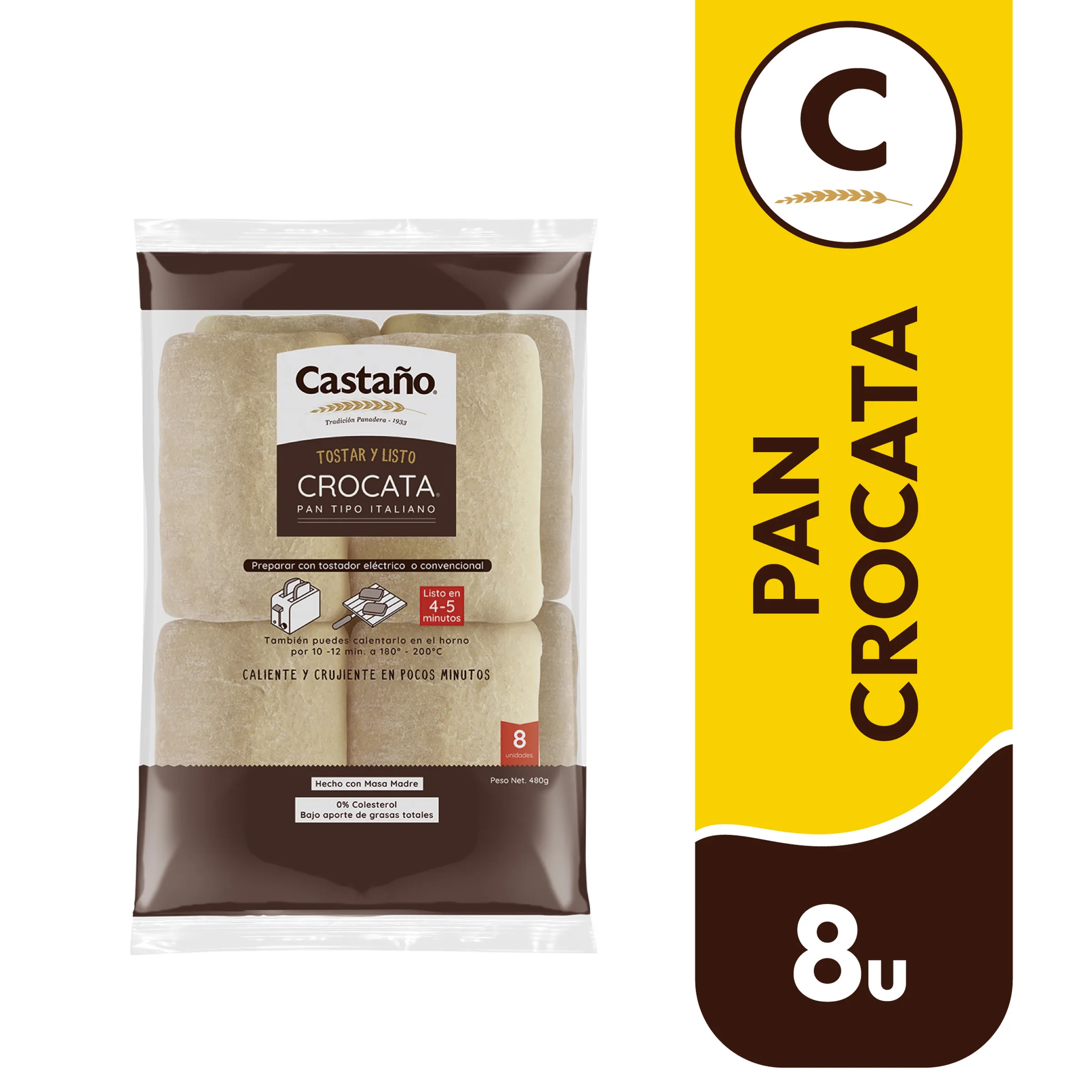 Pan Crocata Pre Horneado Masa Madre 8 unid - Castaño - Desde 1933
