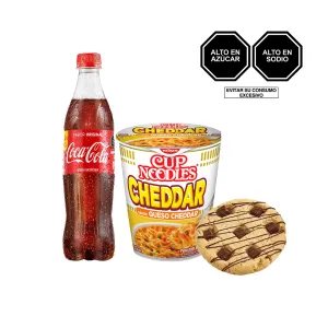 Pack (Fideos Nissin Noodles Sabor Queso Cheddar Vaso X 69 Gr + Galleton De Chocochips Tambo + Gaseosa Coca Cola X 600 Ml)