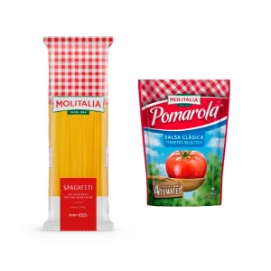 Pack 2 Spaghetti Molitalia X 450 Gr + Salsa De Tomate Pomarola X 145 Gr