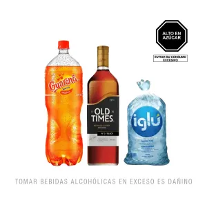 Pack (1 Guarana Vitaminizada x 2 Lt + 1 Whisky Old Times Black x 1 Lt + Hielo 1.5 Kg)