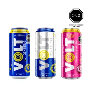 Pack Energizante Volt (1 Ginseng lata + 1 Ginseng sin azucar lata + 1 uva lata) 473ml