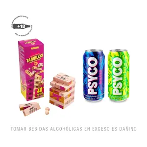 Pack (Juego De Mesa Tambo Tamblox 48 Piezas X 1 Und + Psyco Berry Crush 473 ml + Psyco Funky green Apple 473 ml)