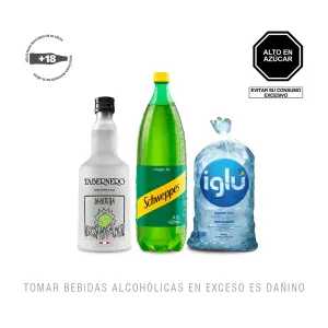 Pack (Pisco Tabernero La Botija Italia 700 ml + Schweppes 1.5 Lt + Hielo)