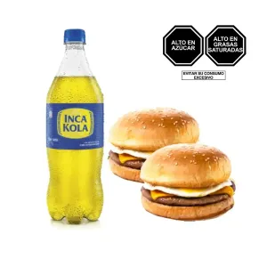 Pack (1 Inca Kola x 1 Lt + 2 Hamburguesa Royal Con Queso)