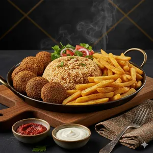 Falafel - Al Plato Vegano (c/ Arroz y Papas Fritas)